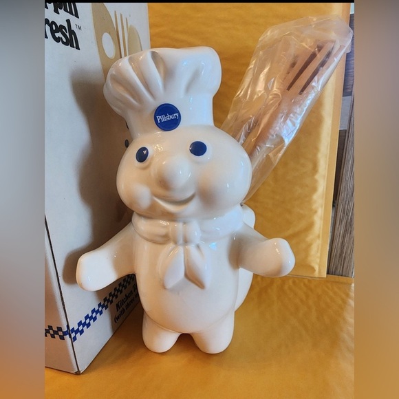 Pillsbury Dough Boy Kitchen Tool Holder 3 New Wooden Tools w/ original box 1988 - Picture 2 of 6